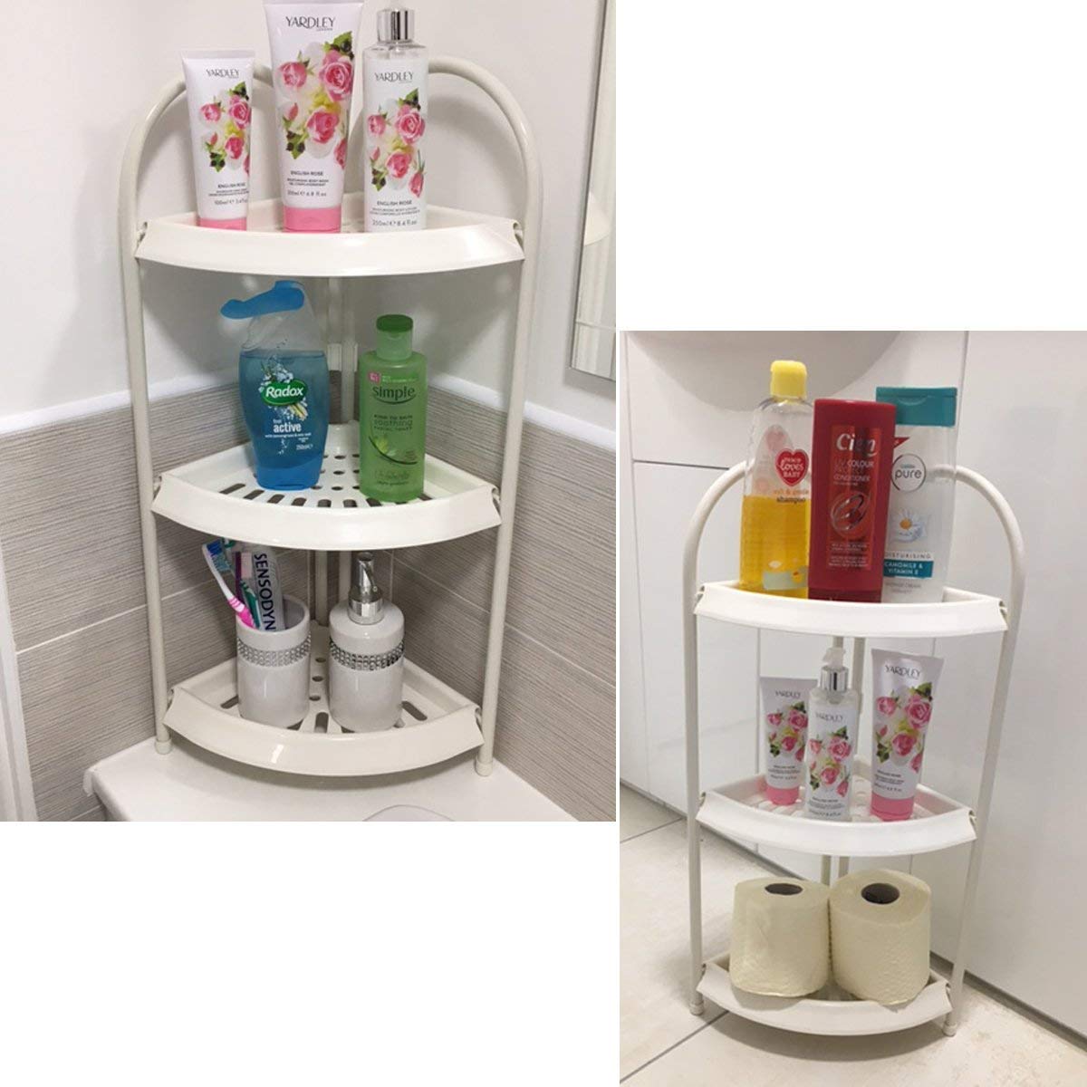 Free Standing Corner 3 Tier Shower Storage Caddy White