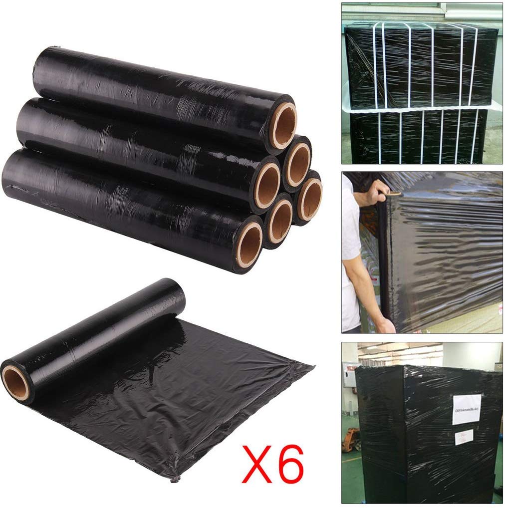 6 rolls of Shrink Pallet Stretch wrap Cling 400mm wide Black Colour 17mu