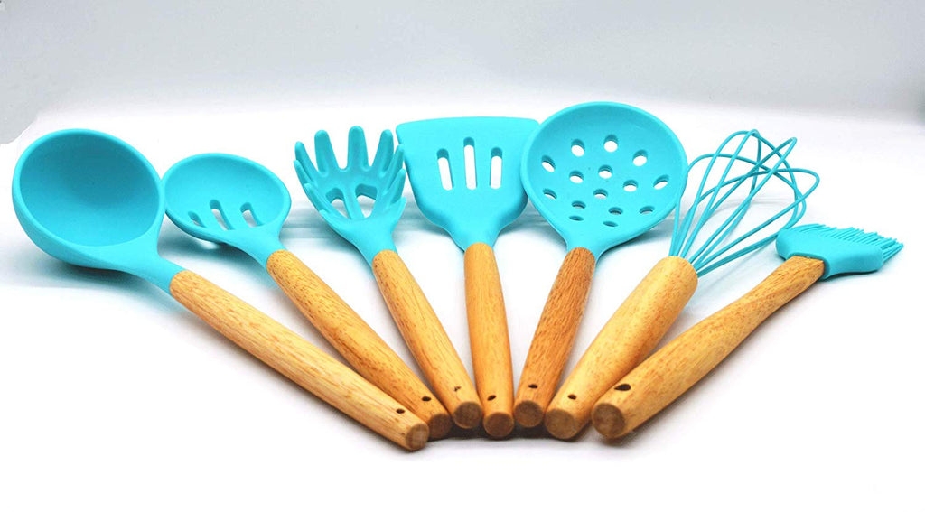 8 Piece Silicone Cooking Utensils Set With Holder / Teal – Stella Wholesale