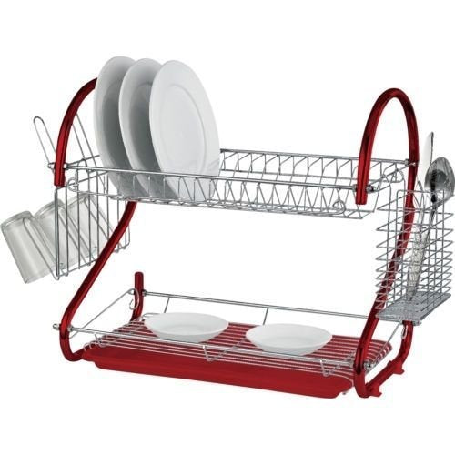 3 Tier Chrome Dish Drying Rack Drainer Cutlery Cups Holder Drip